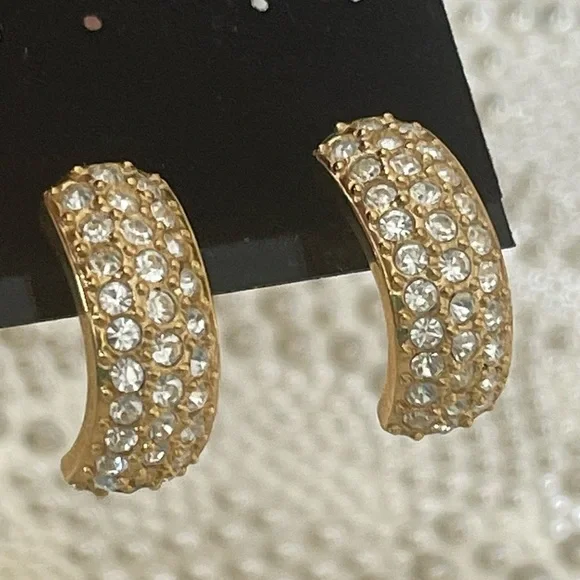 Vintage Roman Gold Tone And Crystal Earrings - Picture 6 of 14